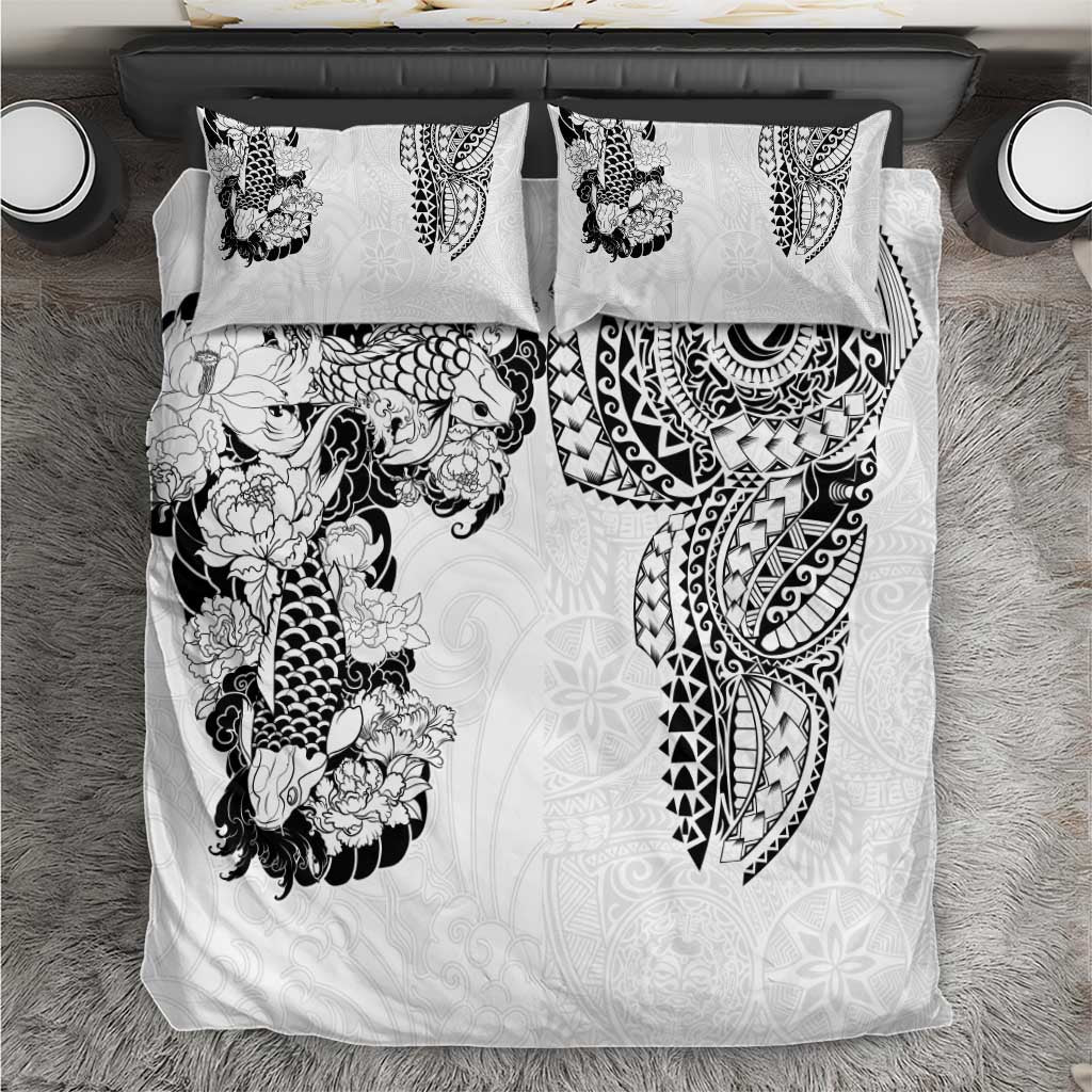 Japanese Irezumi and Hawaiian Polynesian Art Tattoo Bedding Set White Color - Wonder Print Shop