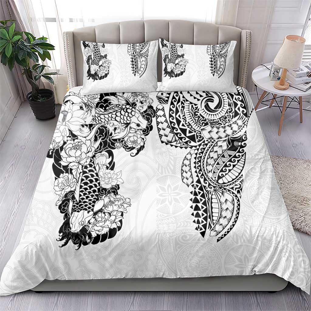 Japanese Irezumi and Hawaiian Polynesian Art Tattoo Bedding Set White Color - Wonder Print Shop
