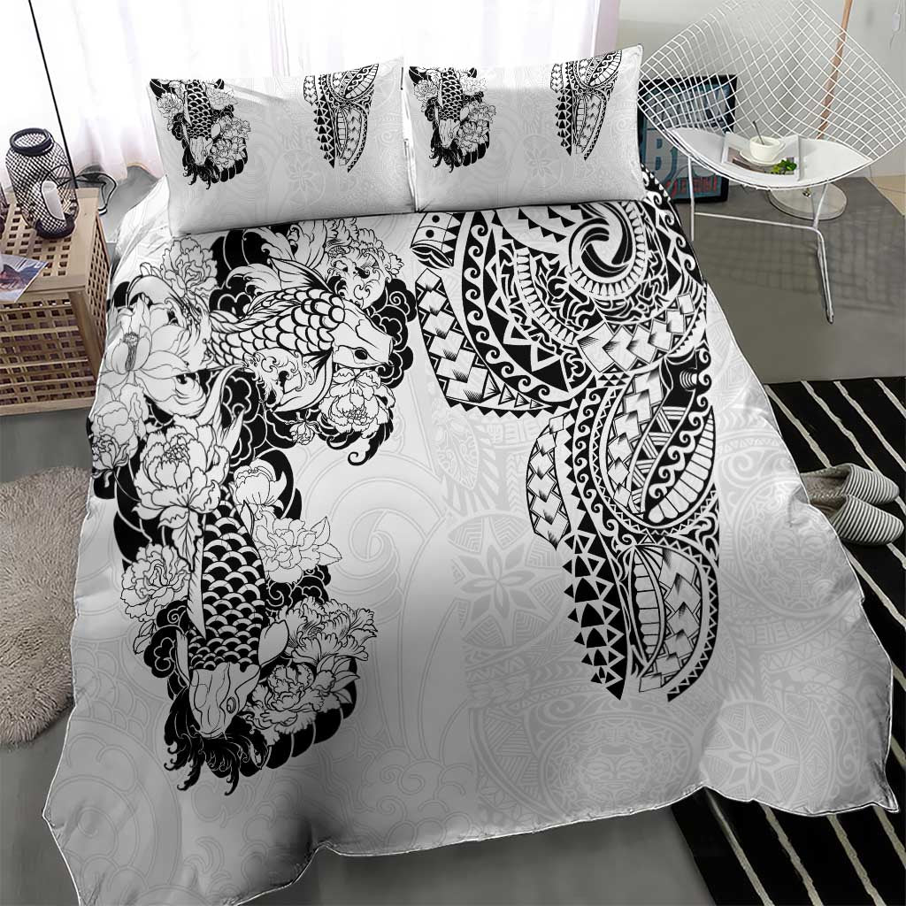 Japanese Irezumi and Hawaiian Polynesian Art Tattoo Bedding Set White Color - Wonder Print Shop