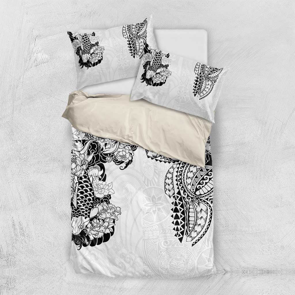 Japanese Irezumi and Hawaiian Polynesian Art Tattoo Bedding Set White Color - Wonder Print Shop