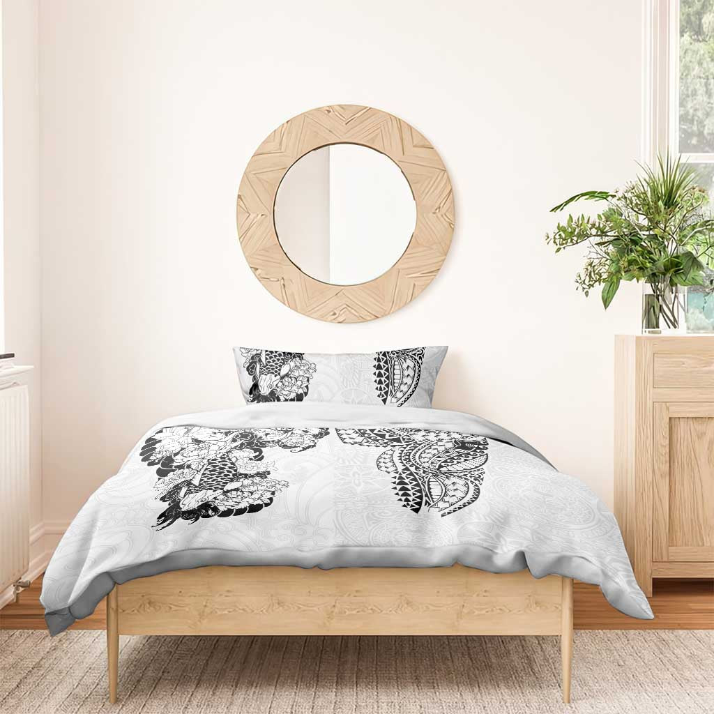 Japanese Irezumi and Hawaiian Polynesian Art Tattoo Bedding Set White Color - Wonder Print Shop