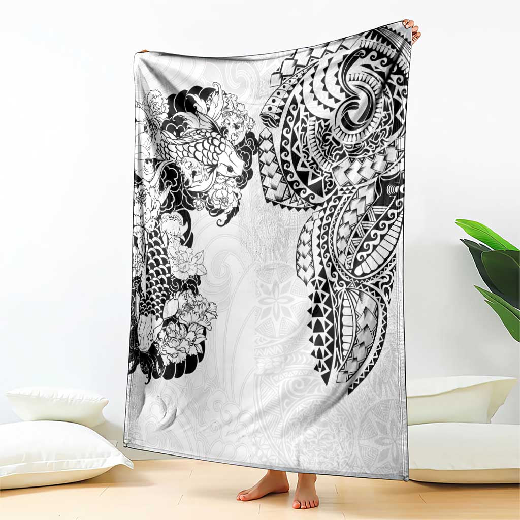 Japanese Irezumi and Hawaiian Polynesian Art Tattoo Blanket White Color - Wonder Print Shop