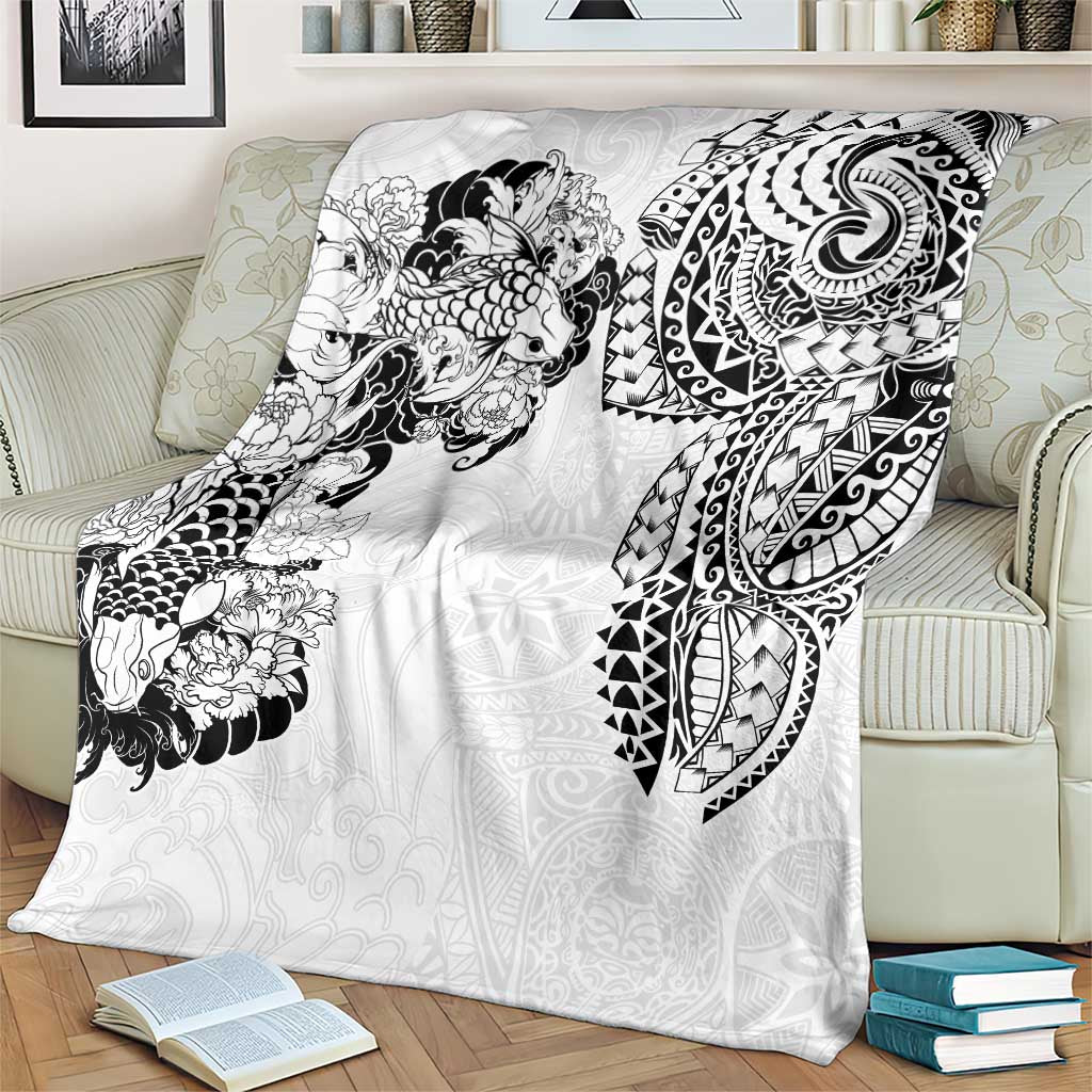 Japanese Irezumi and Hawaiian Polynesian Art Tattoo Blanket White Color - Wonder Print Shop