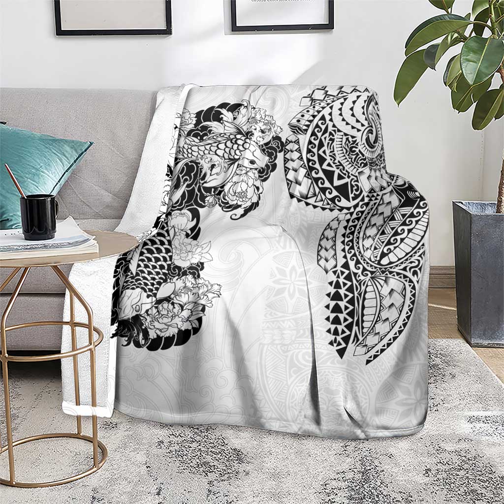 Japanese Irezumi and Hawaiian Polynesian Art Tattoo Blanket White Color - Wonder Print Shop