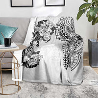 Japanese Irezumi and Hawaiian Polynesian Art Tattoo Blanket White Color - Wonder Print Shop