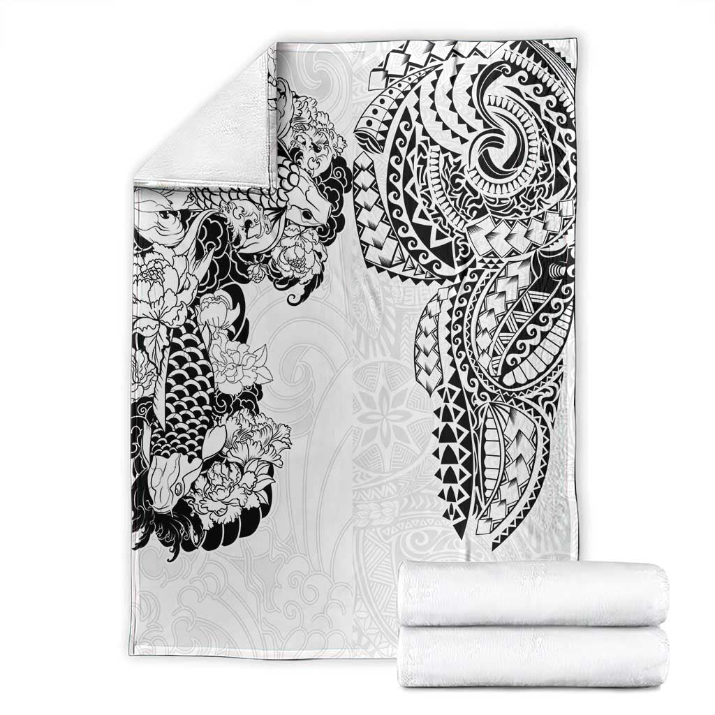 Japanese Irezumi and Hawaiian Polynesian Art Tattoo Blanket White Color - Wonder Print Shop
