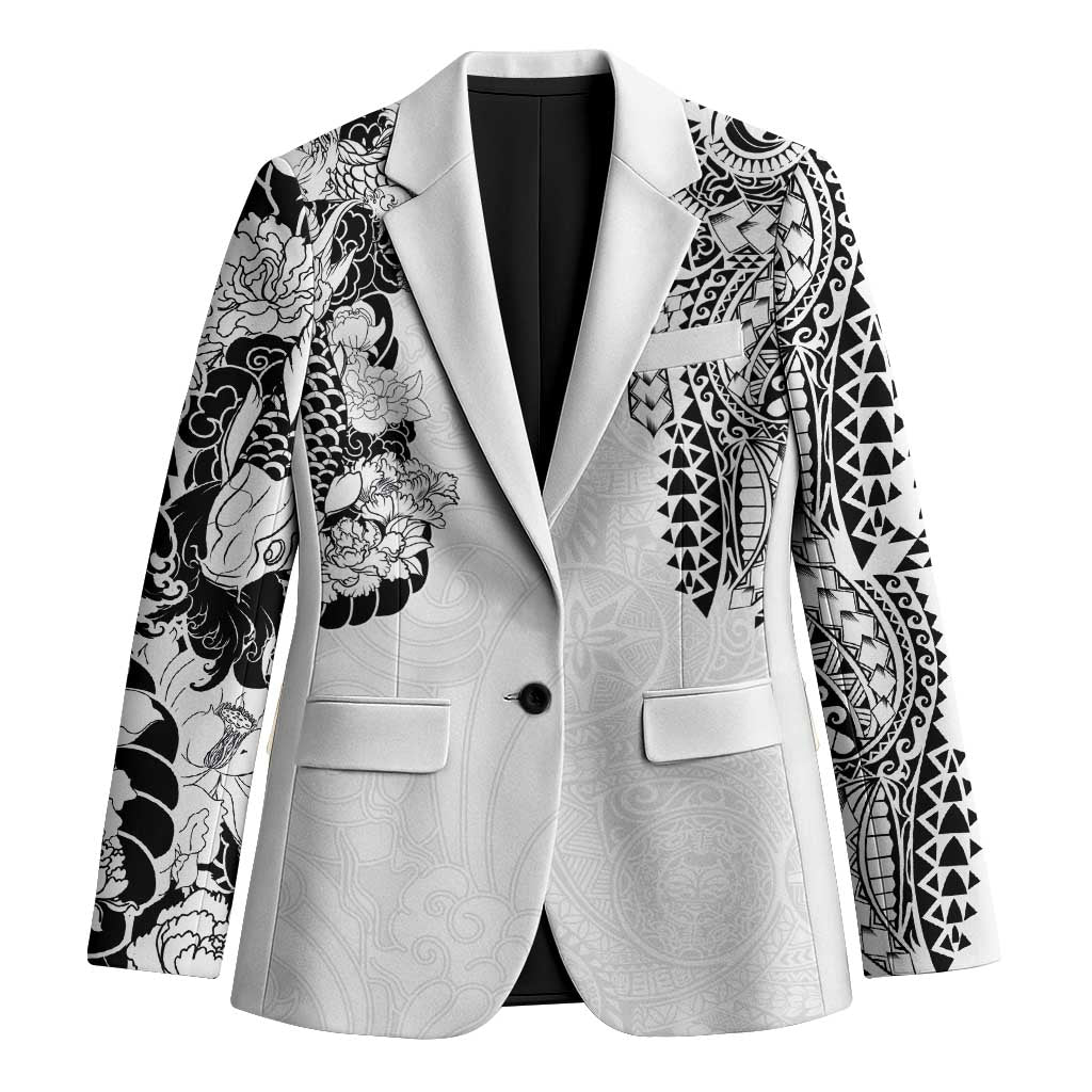 Japanese Irezumi and Hawaiian Polynesian Art Tattoo Blazer White Color - Wonder Print Shop
