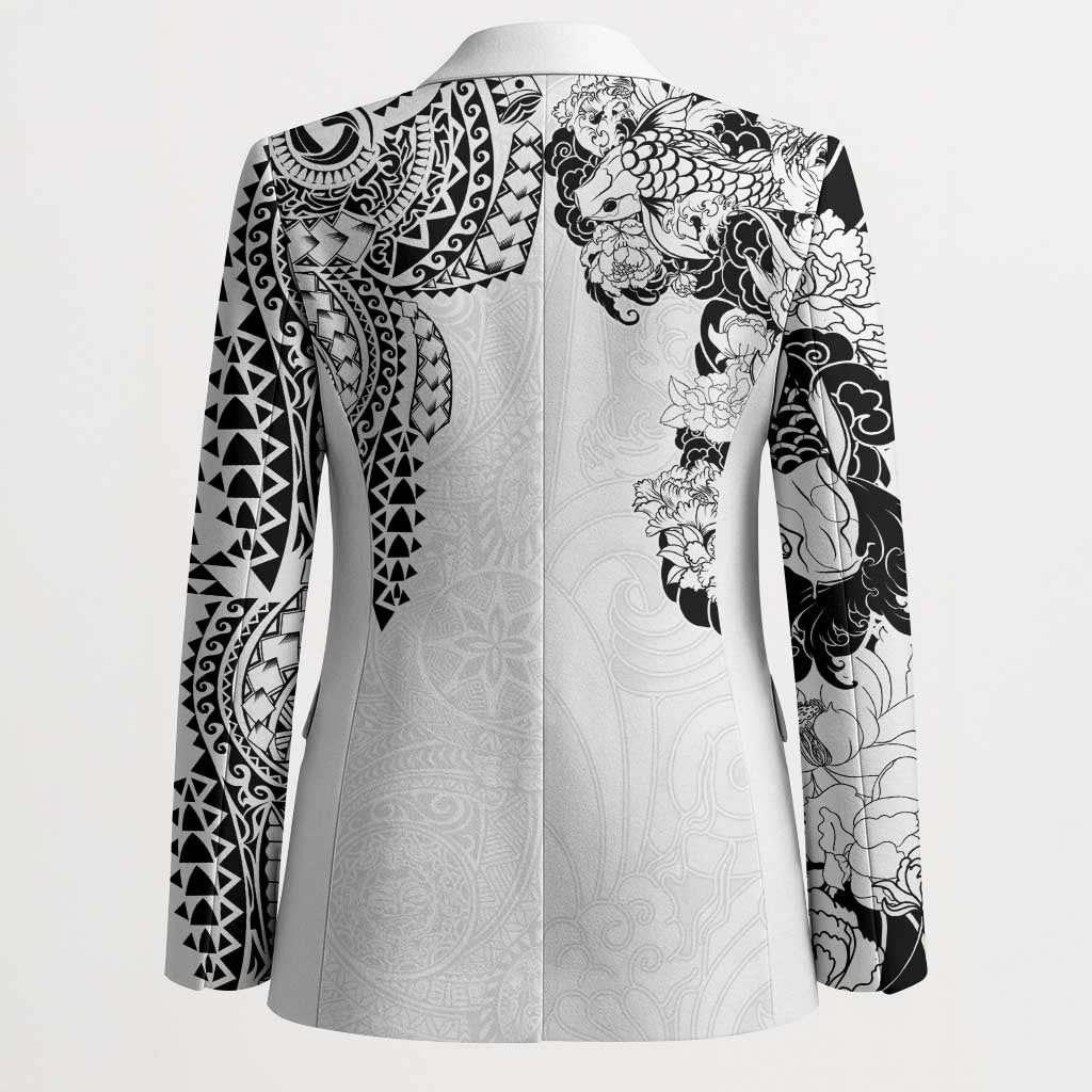 Japanese Irezumi and Hawaiian Polynesian Art Tattoo Blazer White Color - Wonder Print Shop