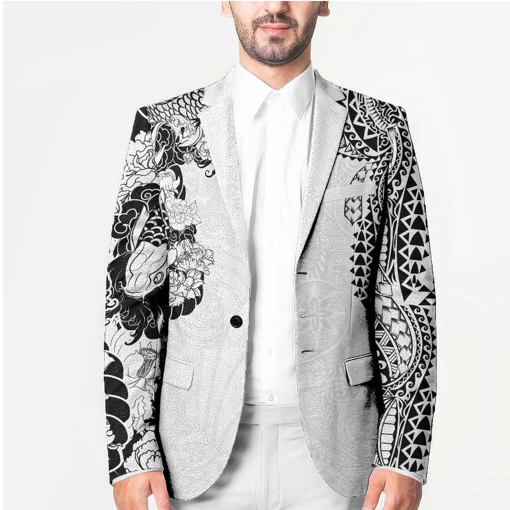 Japanese Irezumi and Hawaiian Polynesian Art Tattoo Blazer White Color - Wonder Print Shop