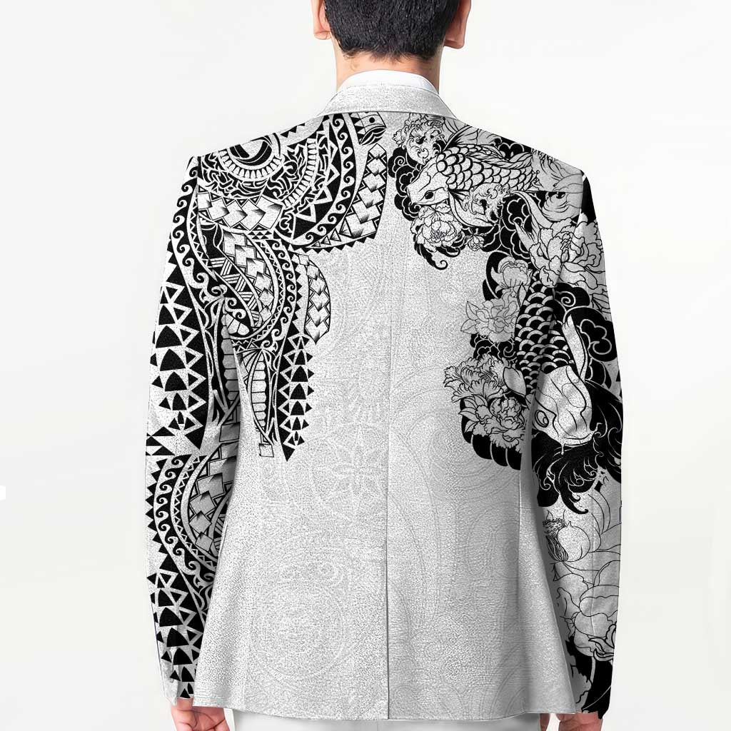 Japanese Irezumi and Hawaiian Polynesian Art Tattoo Blazer White Color - Wonder Print Shop