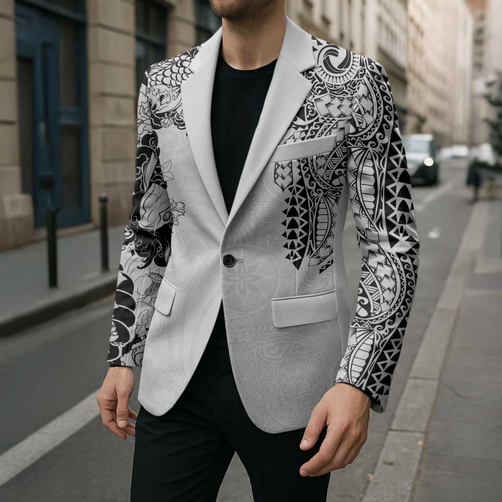 Japanese Irezumi and Hawaiian Polynesian Art Tattoo Blazer White Color - Wonder Print Shop
