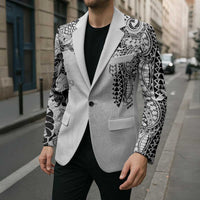 Japanese Irezumi and Hawaiian Polynesian Art Tattoo Blazer White Color - Wonder Print Shop