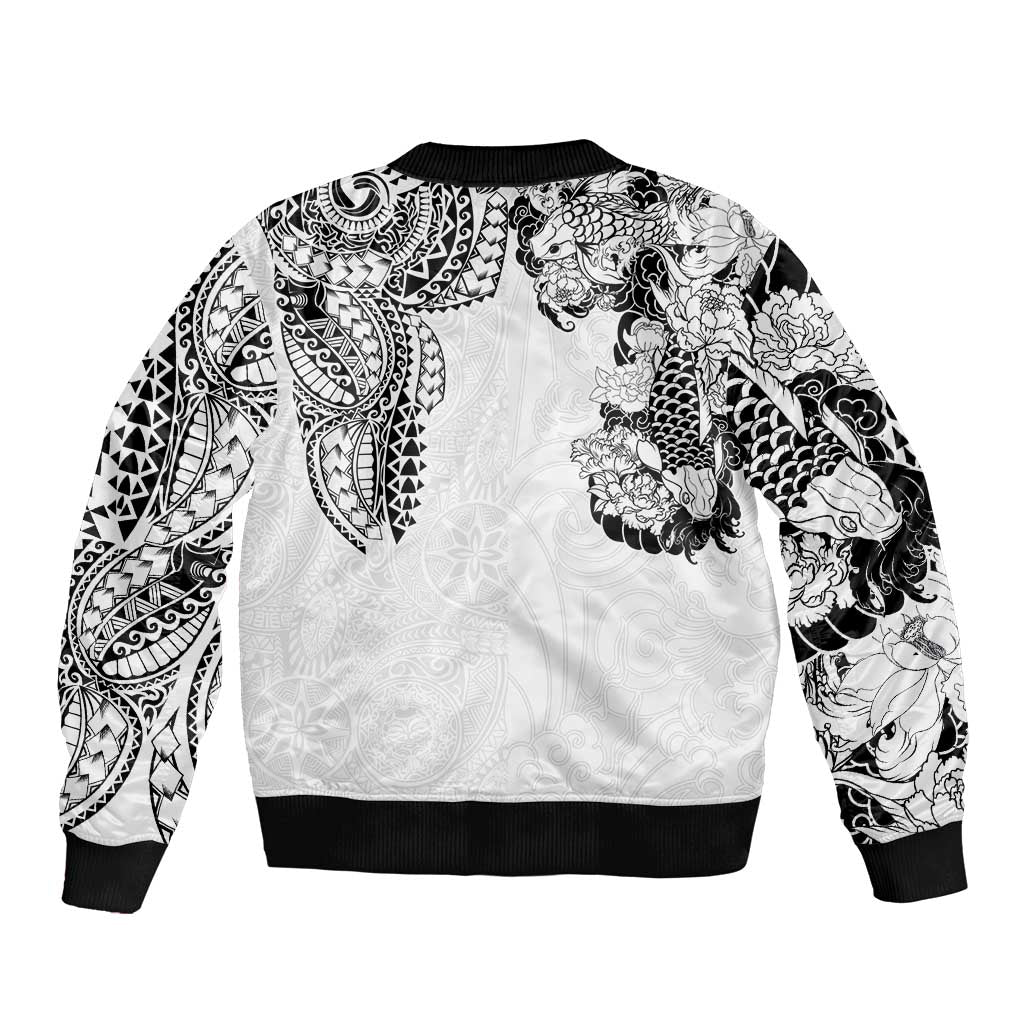 Japanese Irezumi and Hawaiian Polynesian Art Tattoo Bomber Jacket White Color - Wonder Print Shop