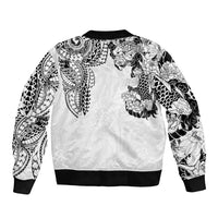Japanese Irezumi and Hawaiian Polynesian Art Tattoo Bomber Jacket White Color - Wonder Print Shop