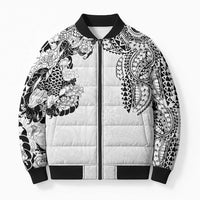 Japanese Irezumi and Hawaiian Polynesian Art Tattoo Bomber Puffer Jacket White Color - Wonder Print Shop