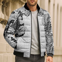Japanese Irezumi and Hawaiian Polynesian Art Tattoo Bomber Puffer Jacket White Color - Wonder Print Shop