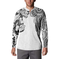 Japanese Irezumi and Hawaiian Polynesian Art Tattoo Button Sweatshirt White Color - Wonder Print Shop