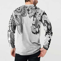 Japanese Irezumi and Hawaiian Polynesian Art Tattoo Button Sweatshirt White Color - Wonder Print Shop