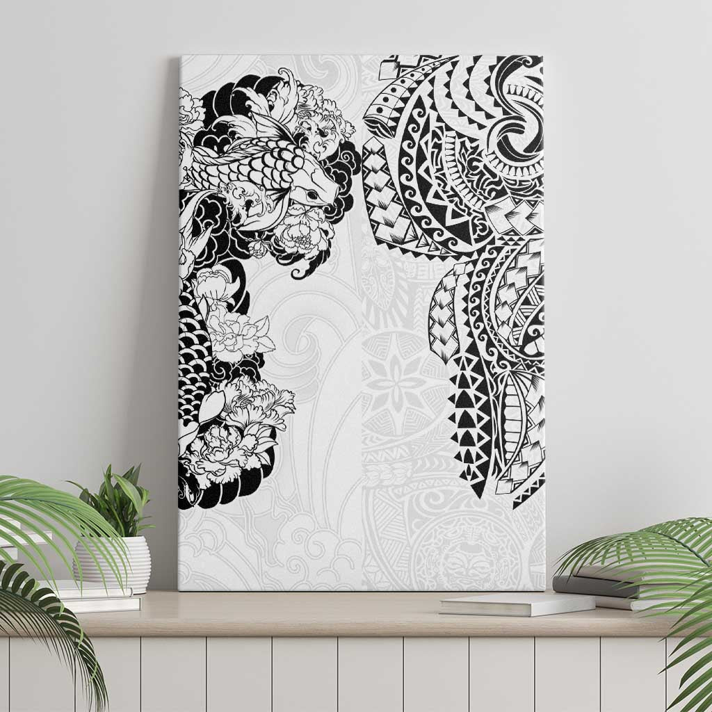 Japanese Irezumi and Hawaiian Polynesian Art Tattoo Canvas Wall Art White Color - Wonder Print Shop