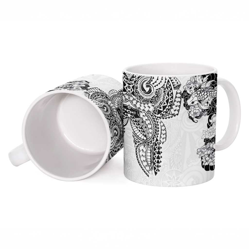 Japanese Irezumi and Hawaiian Polynesian Art Tattoo Ceramic Mug White Color - Wonder Print Shop