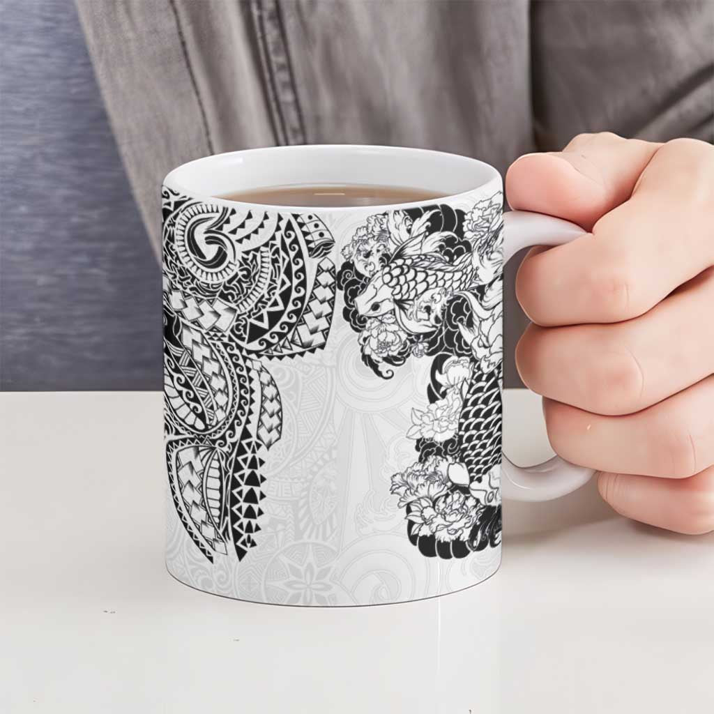 Japanese Irezumi and Hawaiian Polynesian Art Tattoo Ceramic Mug White Color - Wonder Print Shop