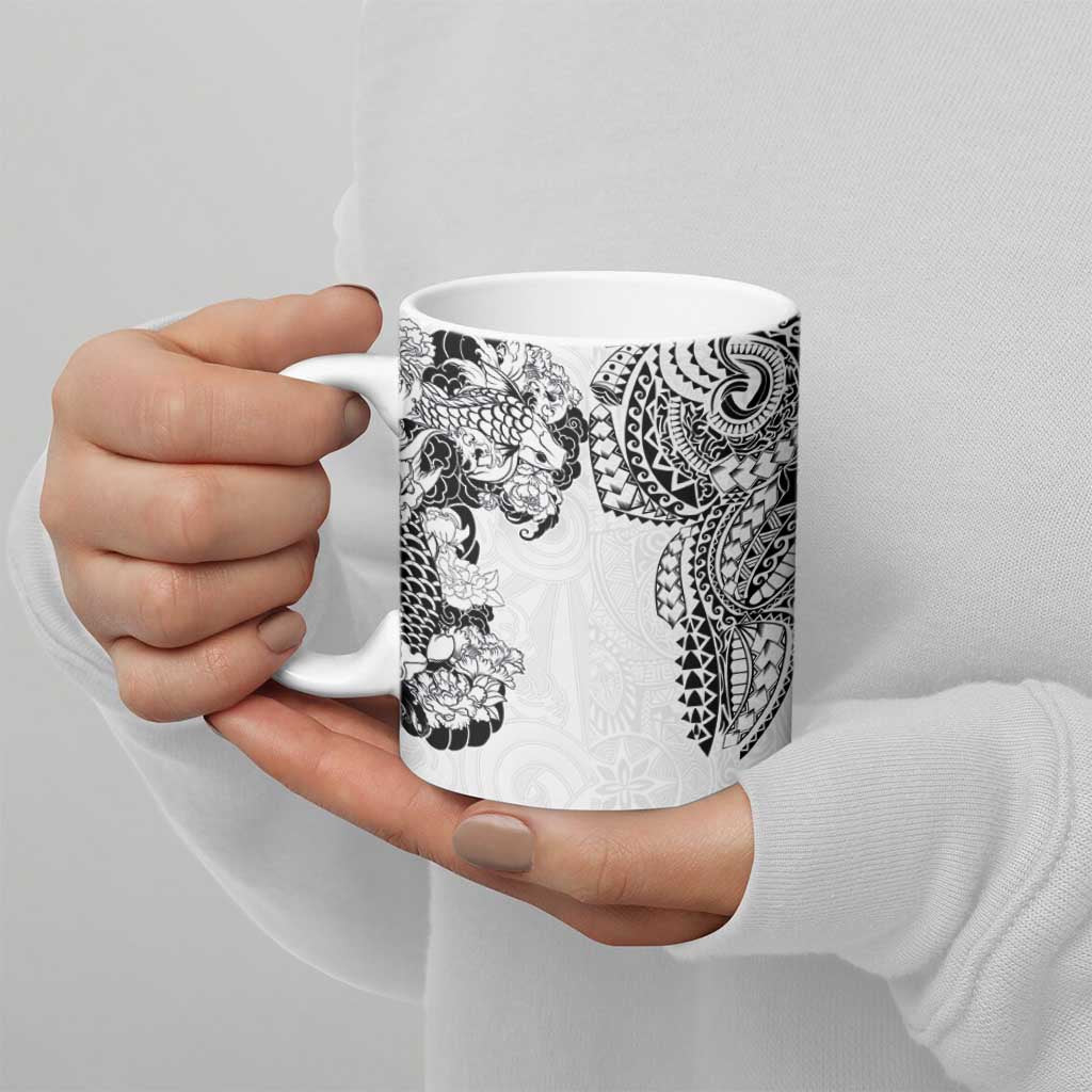Japanese Irezumi and Hawaiian Polynesian Art Tattoo Ceramic Mug White Color - Wonder Print Shop