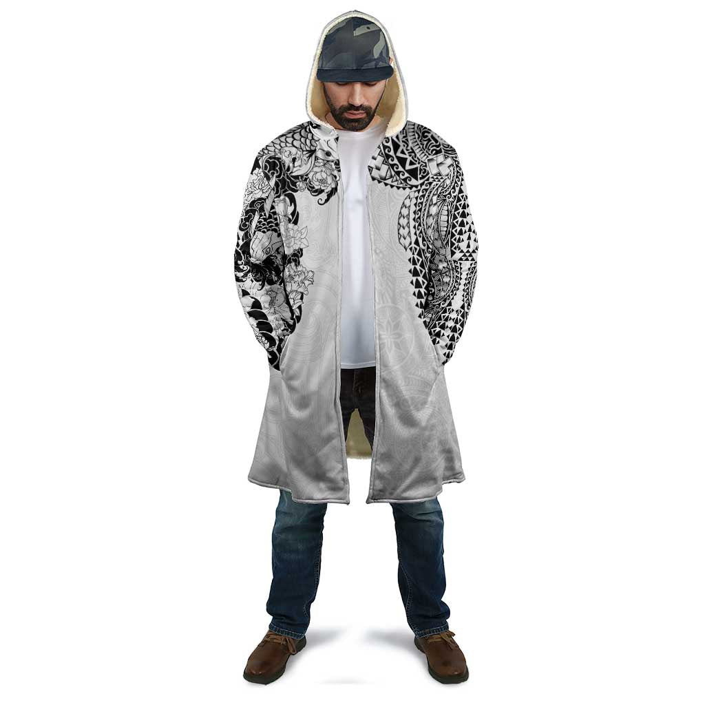 Japanese Irezumi and Hawaiian Polynesian Art Tattoo Cloak White Color - Wonder Print Shop
