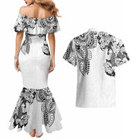 Japanese Irezumi and Hawaiian Polynesian Art Tattoo Couples Matching Mermaid Dress and Hawaiian Shirt White Color - Wonder Print Shop