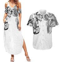 Japanese Irezumi and Hawaiian Polynesian Art Tattoo Couples Matching Summer Maxi Dress and Hawaiian Shirt White Color - Wonder Print Shop