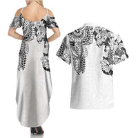 Japanese Irezumi and Hawaiian Polynesian Art Tattoo Couples Matching Summer Maxi Dress and Hawaiian Shirt White Color - Wonder Print Shop