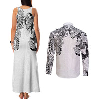 Japanese Irezumi and Hawaiian Polynesian Art Tattoo Couples Matching Tank Maxi Dress and Long Sleeve Button Shirt White Color - Wonder Print Shop