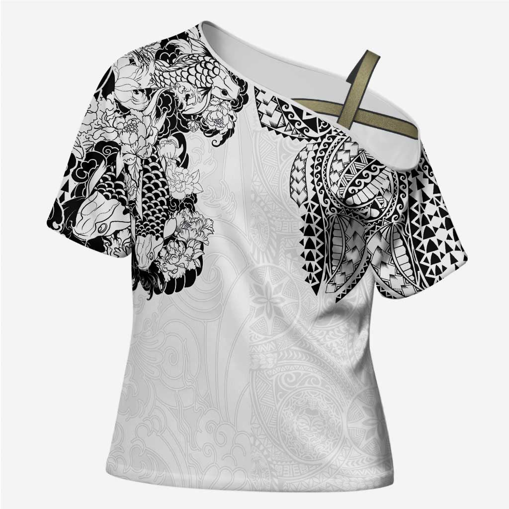 Japanese Irezumi and Hawaiian Polynesian Art Tattoo Cross Shoulder Shirt White Color - Wonder Print Shop