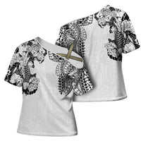 Japanese Irezumi and Hawaiian Polynesian Art Tattoo Cross Shoulder Shirt White Color - Wonder Print Shop