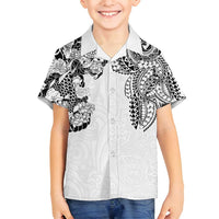 Japanese Irezumi and Hawaiian Polynesian Art Tattoo Family Matching Long Sleeve Bodycon Dress and Hawaiian Shirt White Color - Wonder Print Shop
