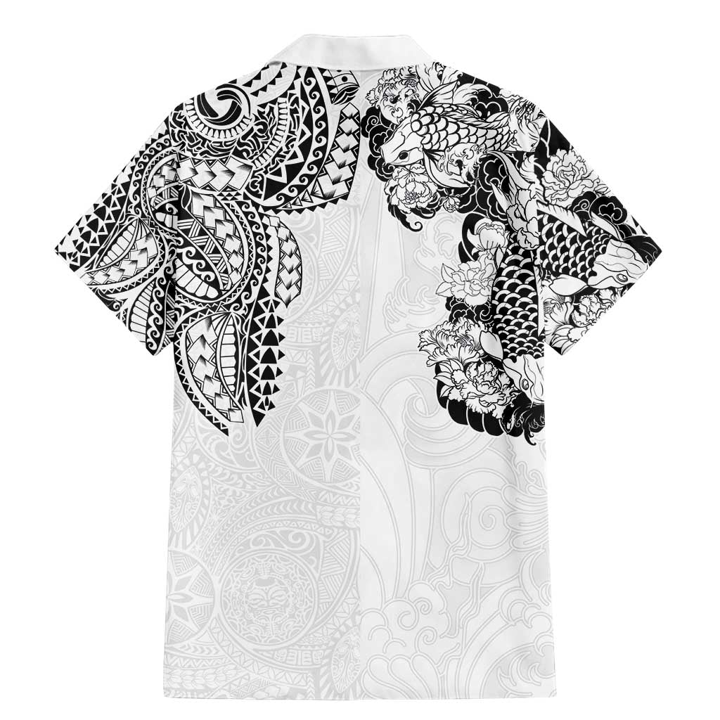 Japanese Irezumi and Hawaiian Polynesian Art Tattoo Family Matching Mermaid Dress and Hawaiian Shirt White Color - Wonder Print Shop