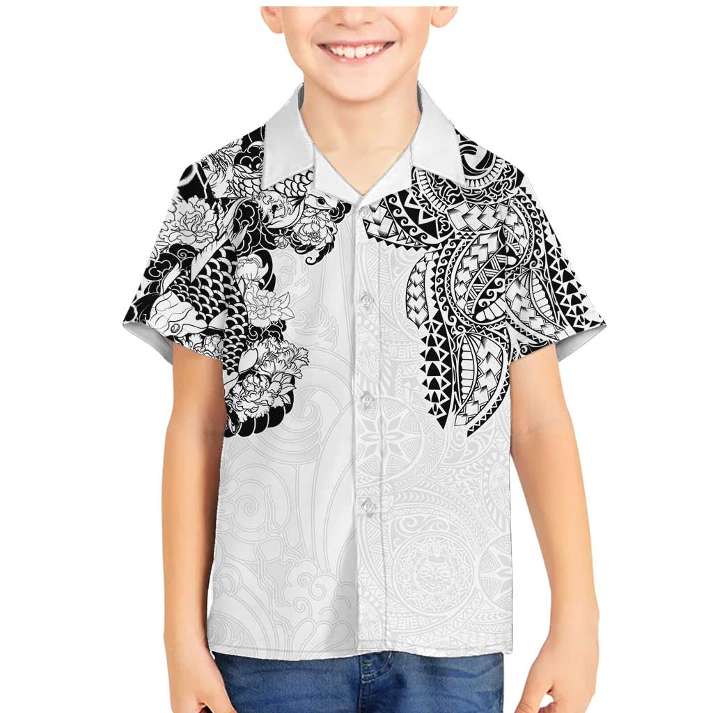 Japanese Irezumi and Hawaiian Polynesian Art Tattoo Family Matching Mermaid Dress and Hawaiian Shirt White Color - Wonder Print Shop