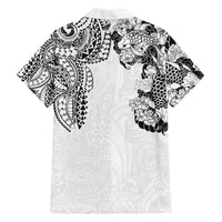 Japanese Irezumi and Hawaiian Polynesian Art Tattoo Family Matching Off The Shoulder Long Sleeve Dress and Hawaiian Shirt White Color - Wonder Print Shop