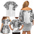 Japanese Irezumi and Hawaiian Polynesian Art Tattoo Family Matching Off Shoulder Short Dress and Hawaiian Shirt White Color - Wonder Print Shop