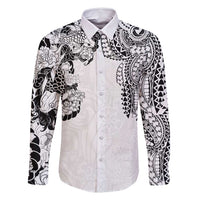 Japanese Irezumi and Hawaiian Polynesian Art Tattoo Family Matching Off Shoulder Short Dress and Hawaiian Shirt White Color - Wonder Print Shop