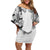 Japanese Irezumi and Hawaiian Polynesian Art Tattoo Family Matching Off Shoulder Short Dress and Hawaiian Shirt White Color - Wonder Print Shop