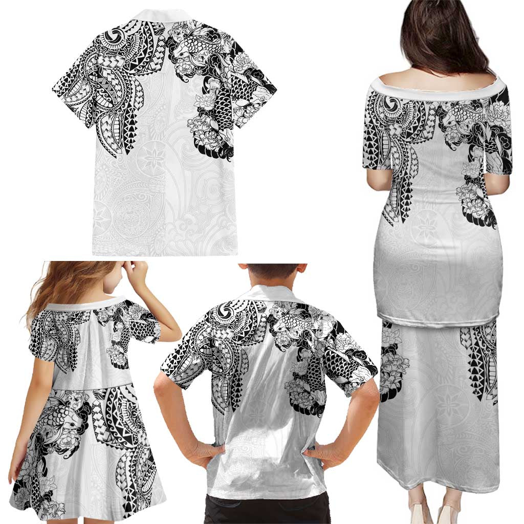 Japanese Irezumi and Hawaiian Polynesian Art Tattoo Family Matching Puletasi and Hawaiian Shirt White Color - Wonder Print Shop