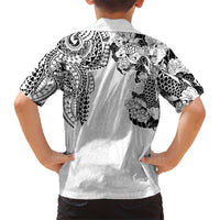 Japanese Irezumi and Hawaiian Polynesian Art Tattoo Family Matching Short Sleeve Bodycon Dress and Hawaiian Shirt White Color - Wonder Print Shop