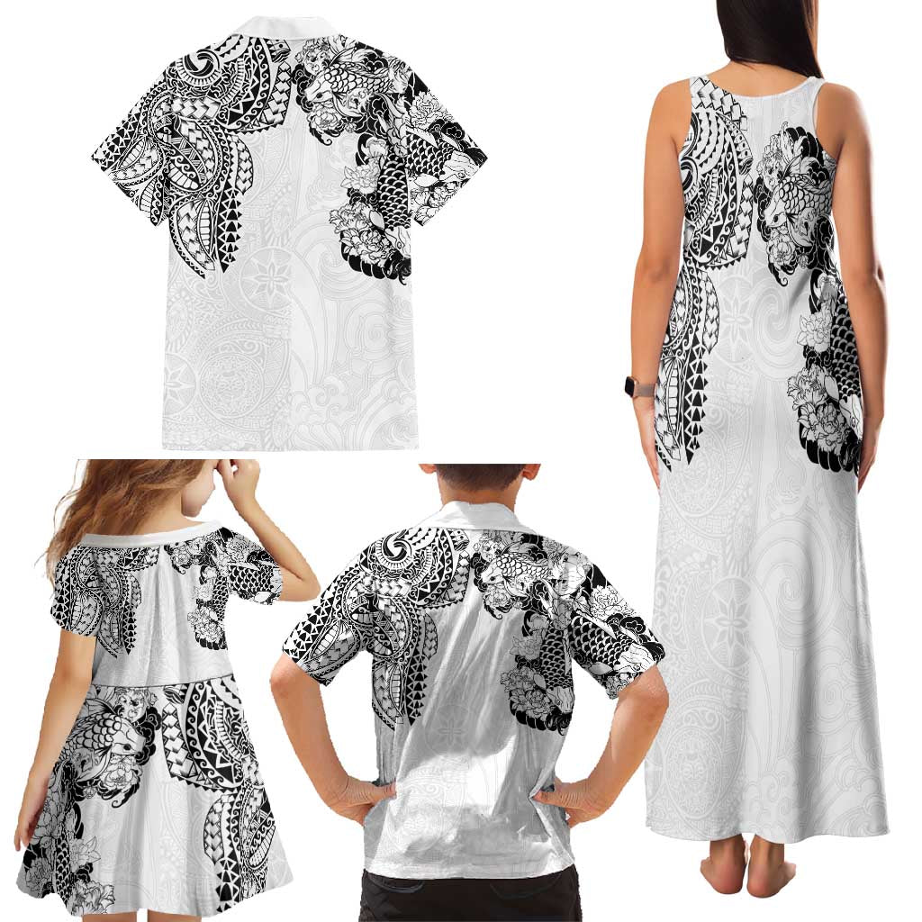 Japanese Irezumi and Hawaiian Polynesian Art Tattoo Family Matching Tank Maxi Dress and Hawaiian Shirt White Color - Wonder Print Shop