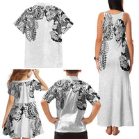Japanese Irezumi and Hawaiian Polynesian Art Tattoo Family Matching Tank Maxi Dress and Hawaiian Shirt White Color - Wonder Print Shop