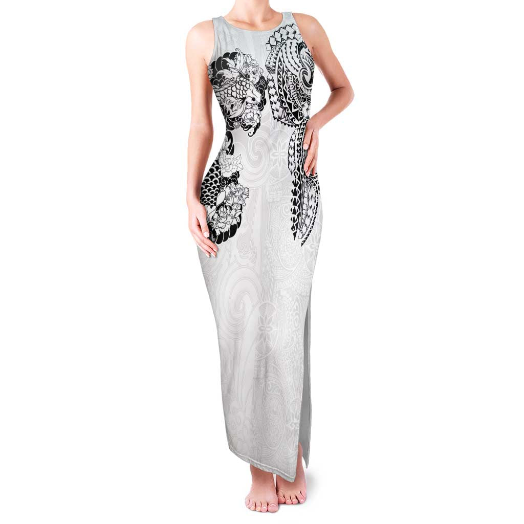Japanese Irezumi and Hawaiian Polynesian Art Tattoo Family Matching Tank Maxi Dress and Hawaiian Shirt White Color - Wonder Print Shop