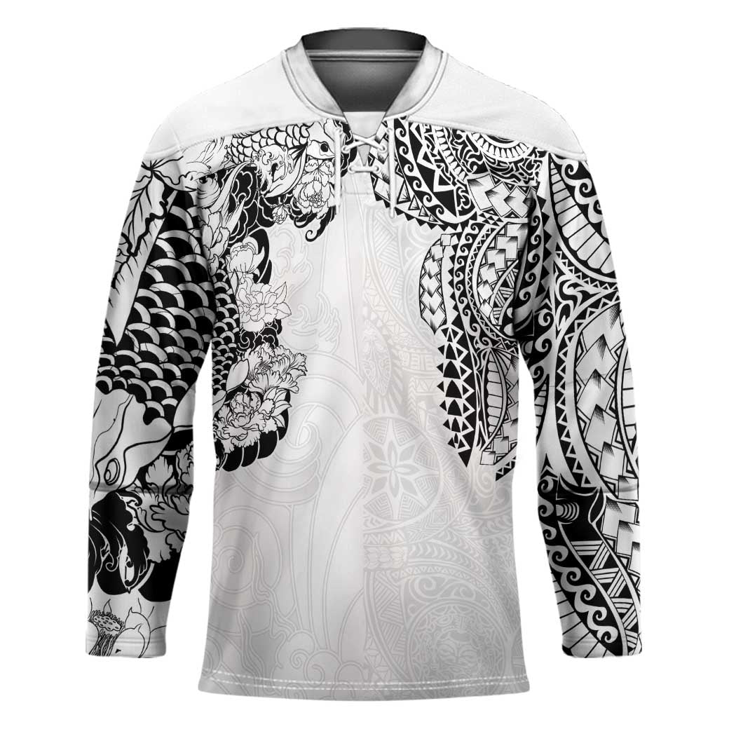 Japanese Irezumi and Hawaiian Polynesian Art Tattoo Hockey Jersey White Color - Wonder Print Shop