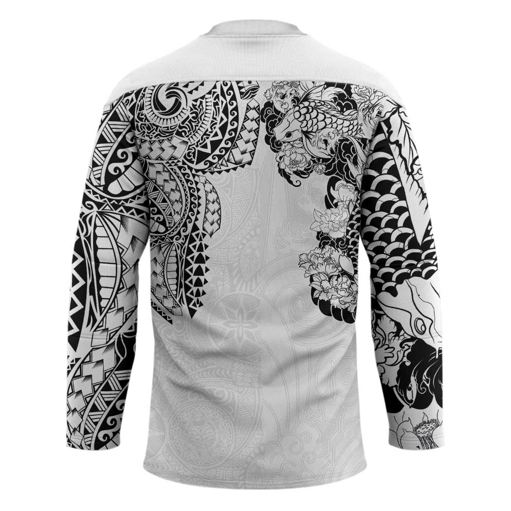 Japanese Irezumi and Hawaiian Polynesian Art Tattoo Hockey Jersey White Color - Wonder Print Shop
