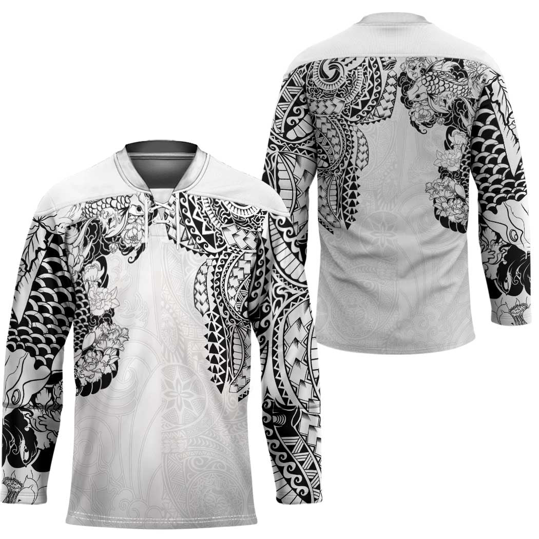 Japanese Irezumi and Hawaiian Polynesian Art Tattoo Hockey Jersey White Color - Wonder Print Shop