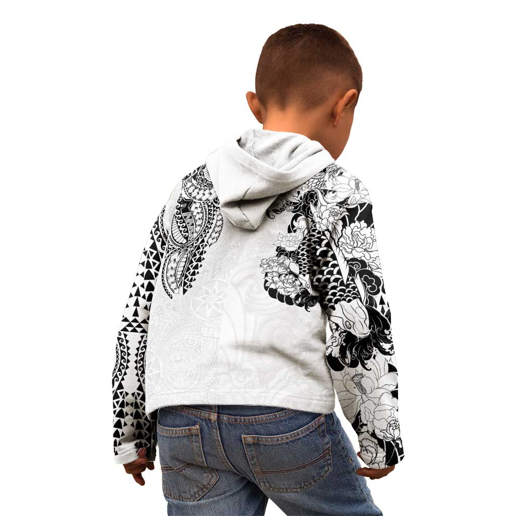 Japanese Irezumi and Hawaiian Polynesian Art Tattoo Kid Hoodie White Color - Wonder Print Shop