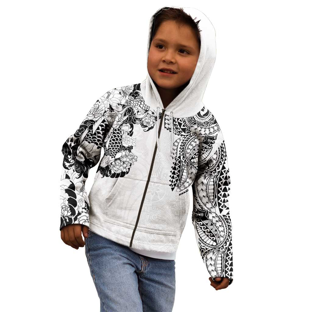 Japanese Irezumi and Hawaiian Polynesian Art Tattoo Kid Hoodie White Color - Wonder Print Shop